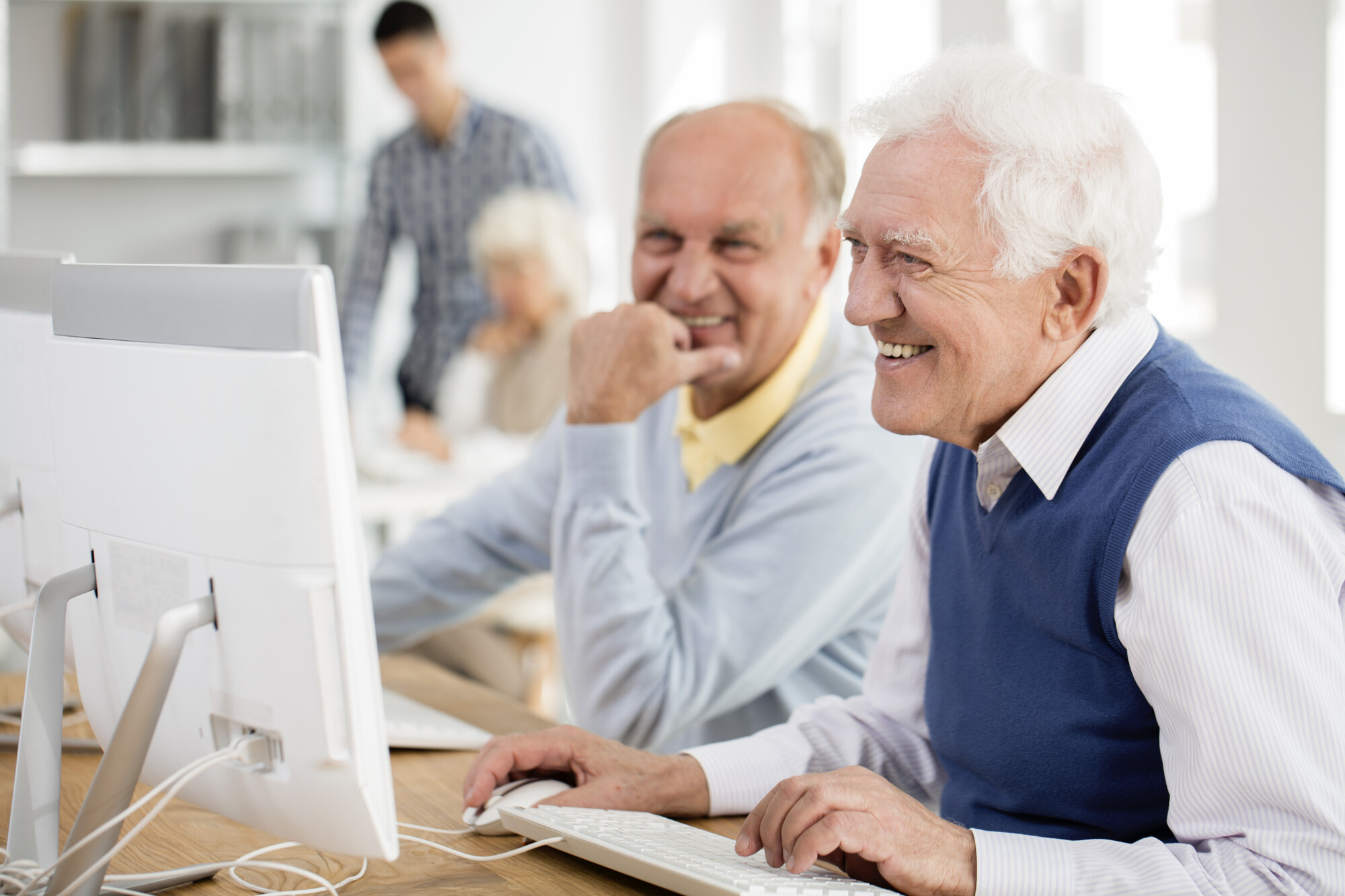 Senioren sitzen am PC